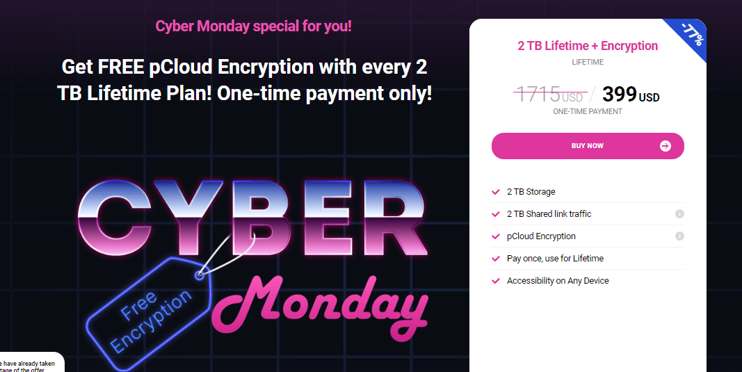 pCloud Cyber Monday Deal - 77% Discount, FREE Crypto!